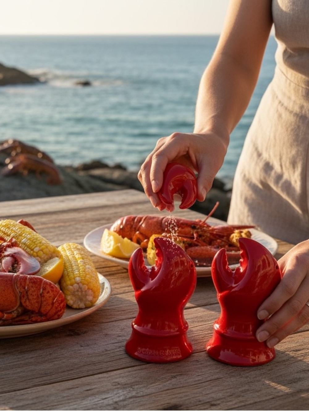 The Spring Shop Red Ceramic Lobster Claw Salt & Pepper Shakers